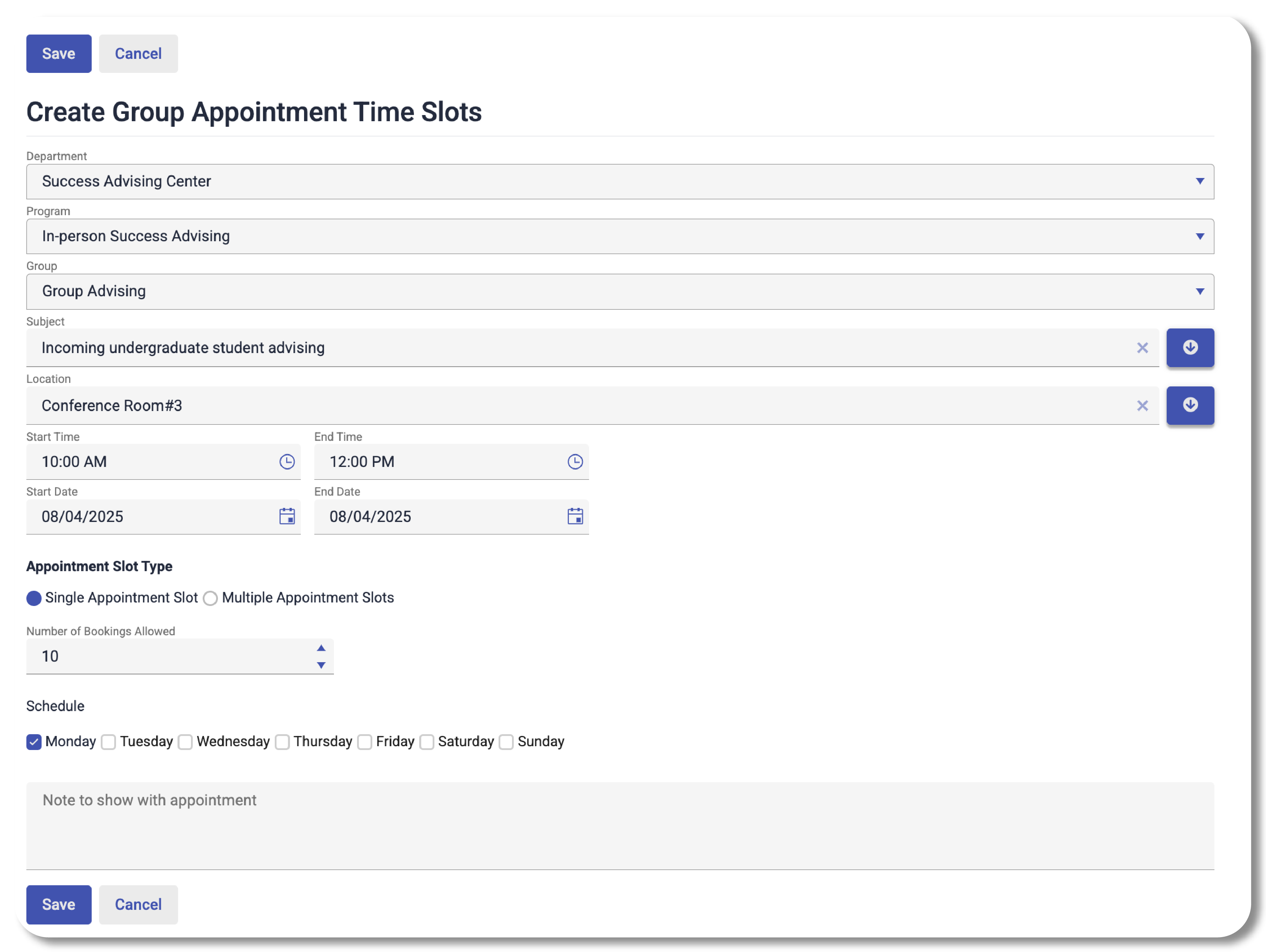 Create appointment